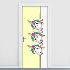 Adesivo Decorativo de Porta - Unicórnios - Amarelo - 2659cnpt