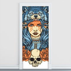 Adesivo Decorativo de Porta - Mulher - Lobo - 2676cnpt