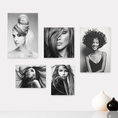 Kit 5 Placas Decorativas - Salão de Beleza - Cabelos - Preto e Branco Casa Quarto Sala - 268ktpl5
