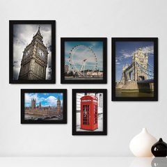 Kit Com 5 Quadros Decorativos - Inglaterra - Londres - Pontos Turísticos - 269kq01