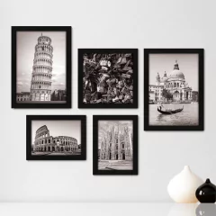 Kit Com 5 Quadros Decorativos - Itália - Cidades - Pontos Turísticos - 274kq01