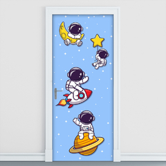 Adesivo Decorativo de Porta Foguete Astronauta Infantil Quarto - 2786mlpt - Allodi