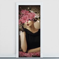 Adesivo Decorativo de Porta Salão de Beleza Mulher Flores Sala - 2821mlpt - Allodi