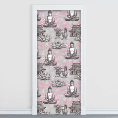 Adesivo Decorativo de Porta - Yoga - Ásia - Buda - 285cnpt