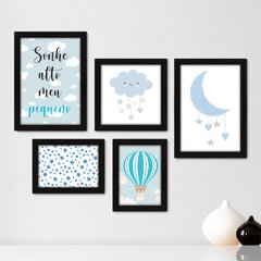 Kit Com 5 Quadros Decorativos - Sonhe Alto Meu Pequeno - Infantil - Bebê - Baby - 306kq01
