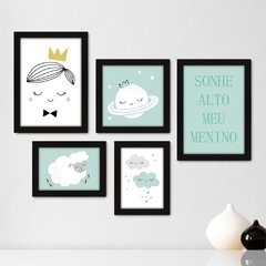 Kit Com 5 Quadros Decorativos - Sonhe Alto Meu Menino - Infantil - 314kq01
