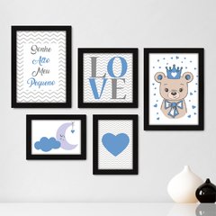 Kit Com 5 Quadros Decorativos - Sonhe Alto Pequeno - Ursinho - Love - Infantil - Bebê - 322kq01