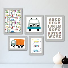 Kit Com 5 Quadros Decorativos - Carrinhos - Alfabeto - Infantil - Baby - 327kq01 - comprar online