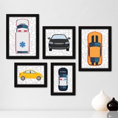 Kit Com 5 Quadros Decorativos - Carrinhos - Infantil - Baby - 329kq01