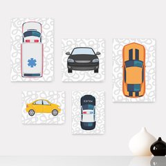 Kit 5 Placas Decorativas - Carrinhos Infantil Bebê Quarto Menino Menina - 329ktpl5