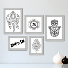 Kit Com 5 Quadros Decorativos - Ganesha - Flor de Lótus - Om - Namastê - Hamsa - 331kq01 - comprar online