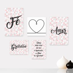 Kit 5 Placas Decorativas - Fé Amor Gratidão Deus Palavras Casa Quarto Sala - 333ktpl5
