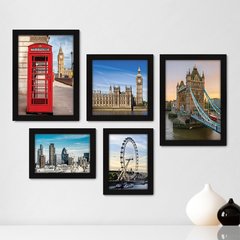 Kit Com 5 Quadros Decorativos - Londres - Inglaterra - Viagem - 341kq01