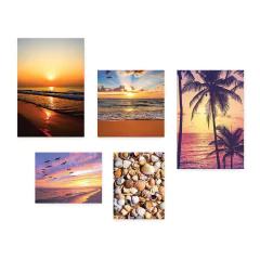 Kit 5 Placas Decorativas - Praia Mar Pôr do Sol Natureza Paisagem Mundo Casa Quarto Sala - 344ktpl5 - comprar online