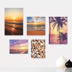 Kit 5 Placas Decorativas - Praia Mar Pôr do Sol Natureza Paisagem Mundo Casa Quarto Sala - 344ktpl5