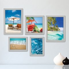 Kit Com 5 Quadros Decorativos - Praia - Mar - Férias - Viagem - 346kq01 - comprar online