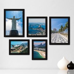 Kit Com 5 Quadros Decorativos - Rio de Janeiro - Cristo - Corcovado - Viagem - 358kq01