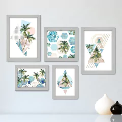 Kit Com 5 Quadros Decorativos - Coqueiros - Abstratos - Natureza - 362kq01 - comprar online