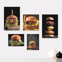 Kit 5 Placas Decorativas - Hambúrguer Hamburgueria Lanchonete Cozinha Casa Quarto Sala - 366ktpl5