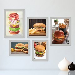 Kit Com 5 Quadros Decorativos - Hambúrguer - Hamburgueria - Lanchonete - Cozinha -367kq01 - comprar online