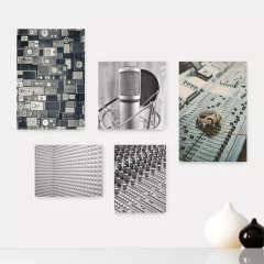 Kit 5 Placas Decorativas - Música Studio Gravação Casa Quarto Sala - 368ktpl5