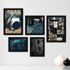 Kit Com 5 Quadros Decorativos - Música - Studio Gravação - Sala - 369kq01