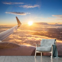 Papel de Parede Avião Asa Nuvens Sol Viagem Sala Painel Adesivo - 377pc