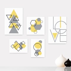 Kit 5 Placas Decorativas - Abstrato Formas Geométricas Love Casa Quarto Sala - 385ktpl5