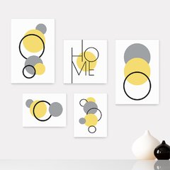 Kit 5 Placas Decorativas - Abstrato Formas Geométricas Círculos Home Casa Quarto Sala - 386ktpl5