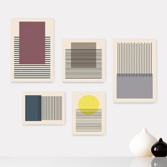 Kit 5 Placas Decorativas - Abstrato Formas Geométricas Linhas Casa Quarto Sala - 393ktpl5