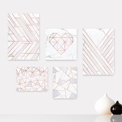 Kit 5 Placas Decorativas - Abstrato Coração Geométrico Casa Quarto Sala - 403ktpl5