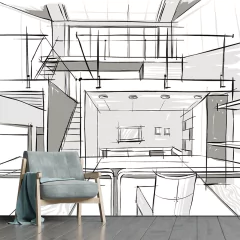 Papel de Parede Arquitetura Urbano Projeto Sala Painel Adesivo - 412pc