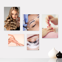 Kit 5 Placas Decorativas Salão de Beleza Cílios Unha Cabelo Sobrancelha Depilação - 416ktpl5
