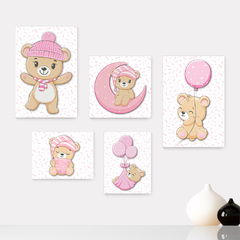 Kit 5 Placas Decorativas Ursinhos Infantil Bebe Baby Quarto Menina Escola - 420ktpl5