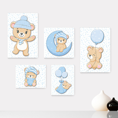 Kit 5 Placas Decorativas Ursinhos Infantil Bebe Baby Quarto Menino Escola - 421ktpl5