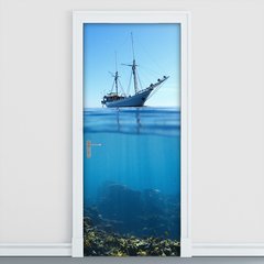 Adesivo Decorativo de Porta - Barco - Fundo do Mar - 422cnpt