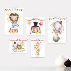 Kit 5 Placas Decorativas Circo Animais Infantil Bebe Baby Quarto Menino Menina Escola - 423ktpl5