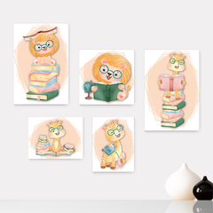 Kit 5 Placas Decorativas Safari Animais Infantil Bebe Baby Quarto Menino Menina Escola - 427ktpl5