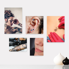 Kit 5 Placas Decorativas Piercing e Tattoo Estúdio - 437ktpl5