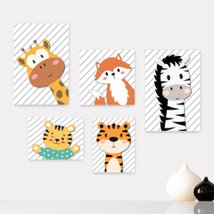 Kit 5 Placas Decorativas Safari Animais Infantil Bebe Baby Quarto Menino Menina Escola - 449ktpl5