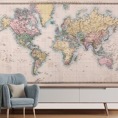 Papel de Parede Mapa Mundi Vintage Planeta Sala Painel Adesivo - 471pc
