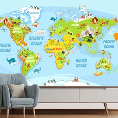 Papel de Parede Mapa Mundi Infantil Animais Sala Painel Adesivo - 478pc