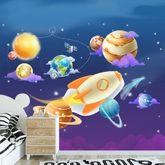 Papel de Parede Adesivo Infantil Espaço Foguete Bebe Quarto - 515pc