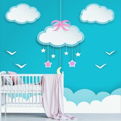 Papel de Parede Adesivo Infantil Nuvens Bebe Quarto Menina - 522pc