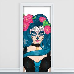 Adesivo Decorativo de Porta - Caveira Mexicana - Mulher - 525cnpt