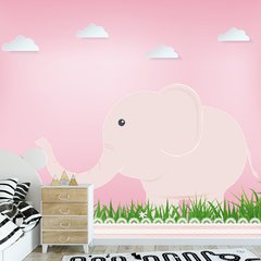 Papel de Parede Adesivo Infantil Elefante Bebe Quarto Menina - 540pc