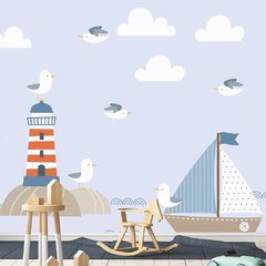 Papel de Parede Adesivo Infantil Marítimo Barco Bebe Quarto Menino - 573pc