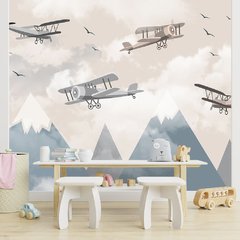 Papel de Parede Adesivo Infantil Aviões Montanhas Bebe Quarto - 579pc