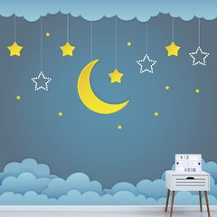 Papel de Parede Adesivo Infantil Nuvens Lua Bebe Quarto - 584pc