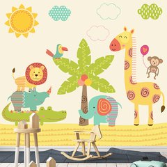 Papel de Parede Adesivo Infantil Safari Animais Bebe Quarto - 587pc